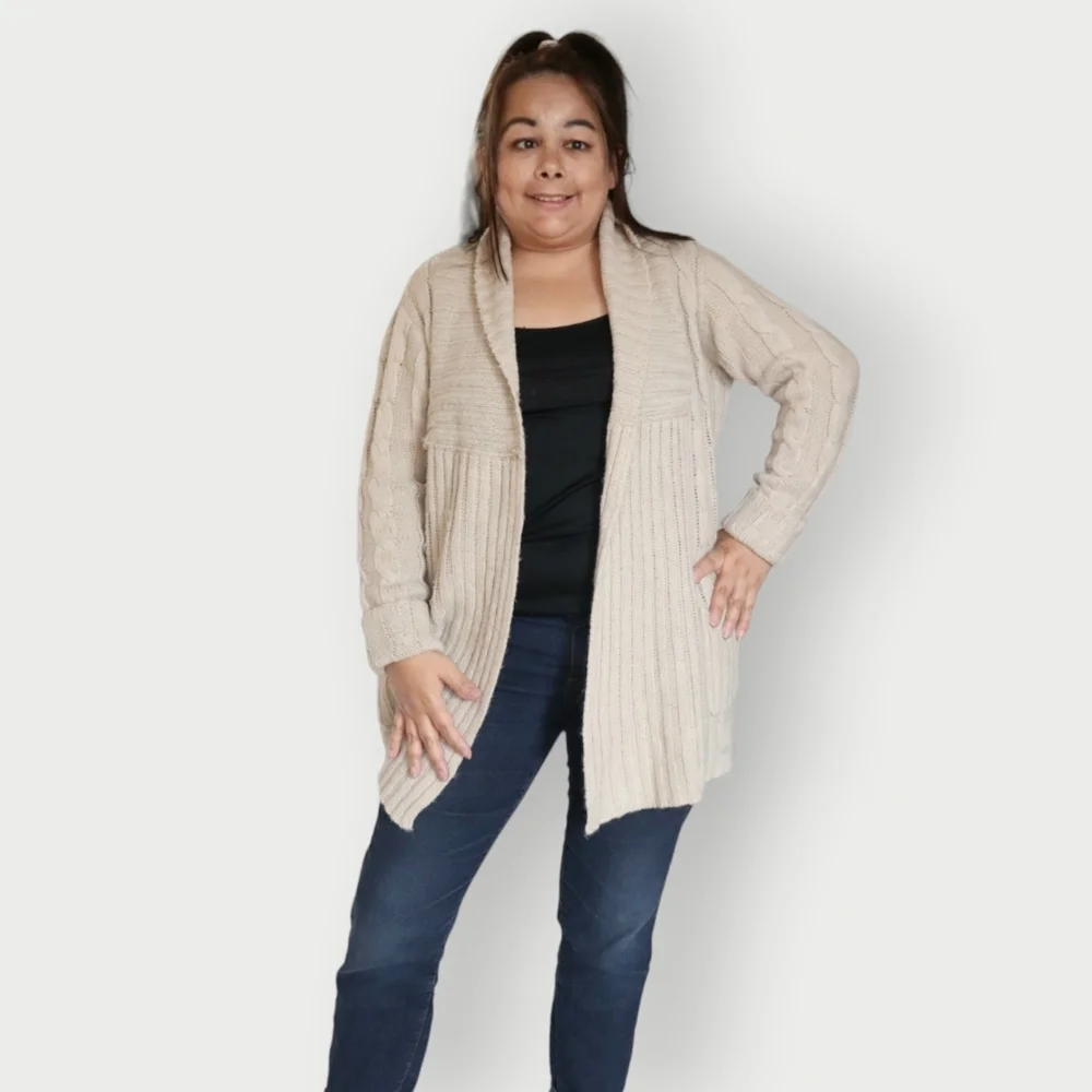 URBAN BEHAVIOR WOMENS CREAM BROWN ACRYLIC WOOL CARDIGAN - Picture 4 of 5